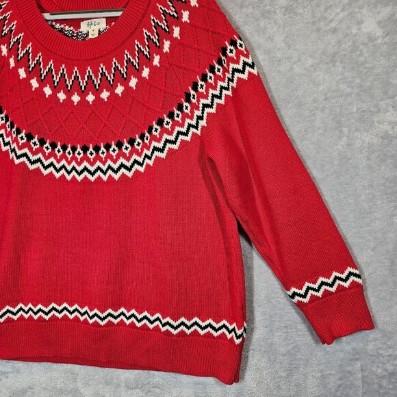 Style & Co Red Fair Isle Knit Sweater 2X Cotton Blend casual office Bold Party - Picture 4 of 12
